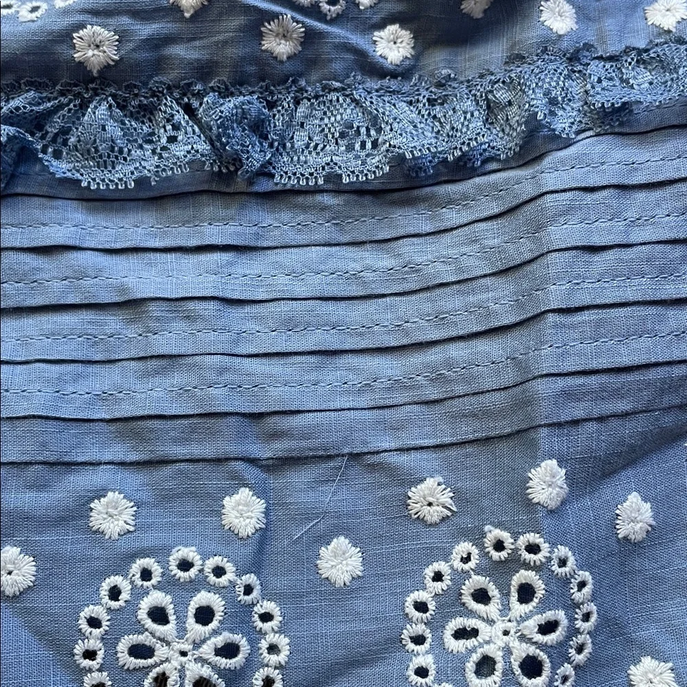 Sezane Nele embroidered vintage ruffle blue cropped shirt. NWT!! - Picture 15 of 16